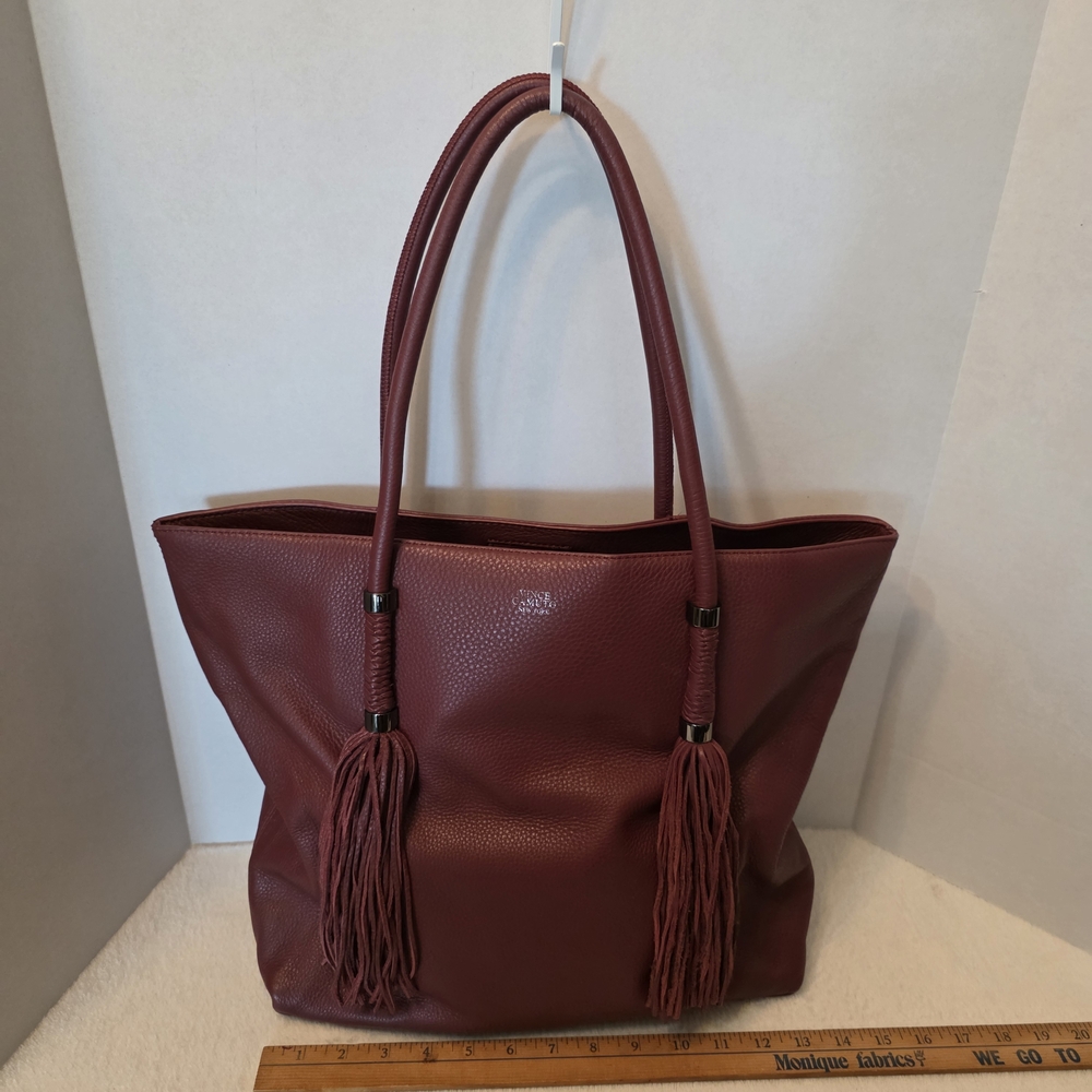 Vince Camuto Dessa Cabernet Leather Tote with‎ Tassel Details
